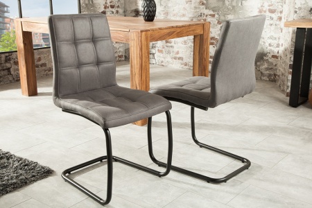 Industriële sledestoel vintage grijs met sierstiksels - Img 8