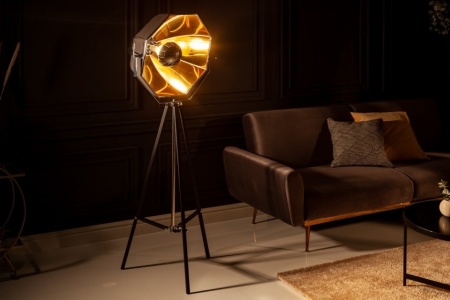 Industriële vloerlamp BLACK STUDIO 160cm zwart goud kantelbare stoffen kap - Img 3
