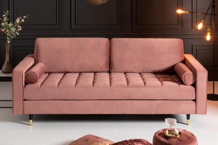 Luxe design 3-zitsbank 225 cm zitcomfort pocketvering bekleding fluweel stof oudroze - Img 7