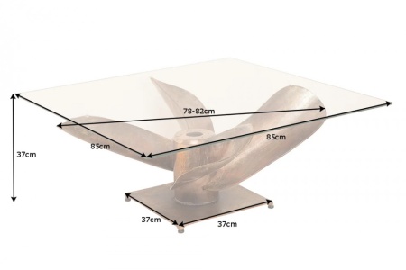 Maritieme salontafel OCEAN L 85cm antiek koper met scheepsschroef en glazen blad - Img 4