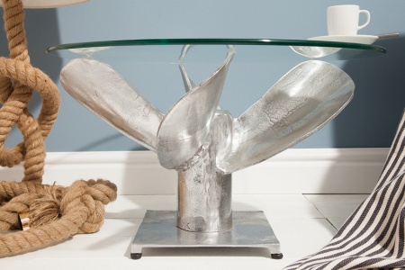 Maritieme salontafel OCEAN M 60cm zilveren antieke scheepsschroef met glazen blad - Img 4