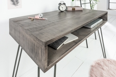 Massief bureau SCORPION 100 cm met haarspeldpoten van grijs mangohout - Img 3