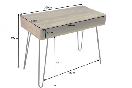Massief bureau SCORPION met haarspeldpoot van 100 cm natuurlijk mangohout - Img 6