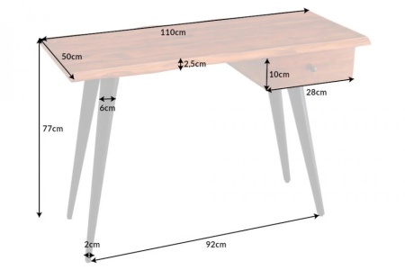 Massief bureau WILD 110 cm acaciahouten boomrand met metalen ladepoten - Img 2