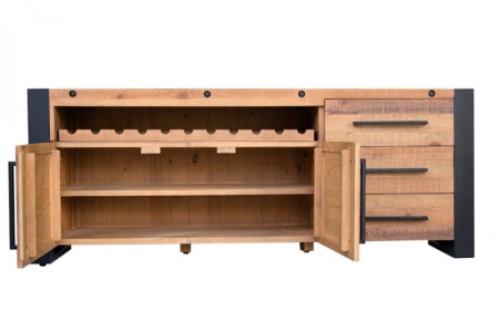 Massief dressoir BIG 195 cm grenen hout industrieel design met flessenhouder - Img 3