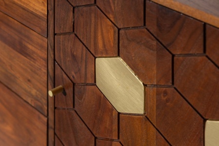 Massief dressoir tv meubel 145 cm acacia bruin goud retro design - Img 6