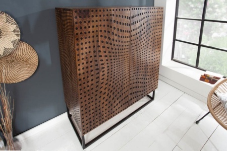 Massief highboard 100 cm mangohout retro design met uitgebreid front - Img 3