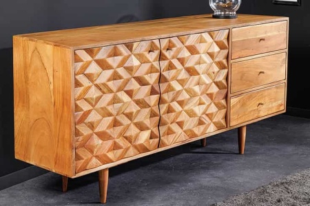 Massief houten dressoir ALPINE 145 cm natuurlijke acacia retro-design met honingkleurige afwerking - Img 3