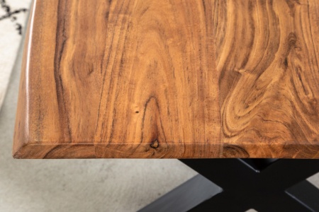 Massief houten salontafel MAMMUT 120 cm acaciahoning afwerking X-frame zwart tafelblad 2,5 cm - Img 6