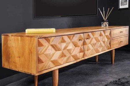 Massief houten tv-lowboard ALPINE 145 cm natuurlijke acacia retro-design met honingkleurige afwerking - Img 4