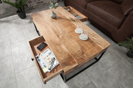 Massief mangohout salontafel met 2 Laden 100 cm - Img 5
