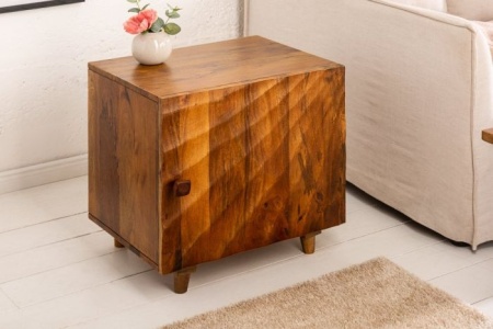 Massief nachtkastje SCORPION 50 cm bruin mangohouten bijzettafeltje met 3D houtsnijwerk - Img 3