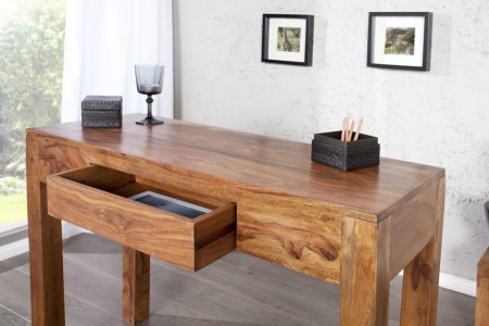 Massief secretaresse MAKASSAR 100cm consoletafel Sheesham steenafwerking Bureau met unieke nerf - Img 6