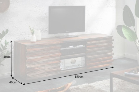 Massief tv-lowboard RELIEF 150 cm rookafwerking Sheesham hout met een uitgewerkte voorkant - Img 2