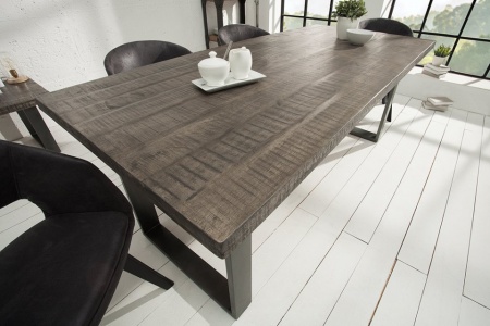 Massieve eettafel 160cm mangohout grijs ijzer industrieel design - Img 5