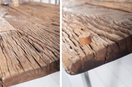 Massieve eettafel BARRACUDA 240cm antiek teakhout met stalen glijpoten inclusief glazen blad - Img 3