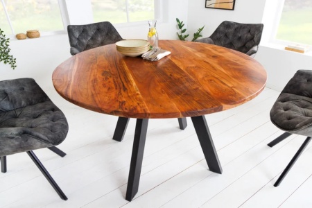 Massieve eettafel IRON CRAFT 120cm rond naturel acaciahout - Img 4