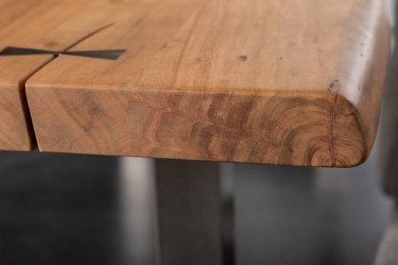 Massieve eettafel MAMMUT ARTWORK 220 cm acacia 6 cm blad naturel roestvrij staal - Img 8