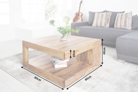 Massieve salontafel bijzettafel GIANT XL Sheesham 80x80cm - Img 2