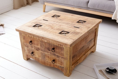 Massieve salontafel IRON CRAFT mangohouten ladekast van 70 cm met lades - Img 2