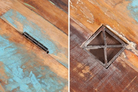 Massieve salontafel van gerecyclede houten vissersboten JAKARTA 70cm kleurrijke met lades - Img 2