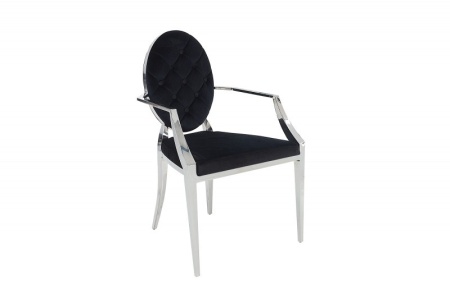 MODERN BAROCK fauteuil combineert symbiose van roestvrij staal en hoogwaardig zwart fluweel met knopen - Img 2