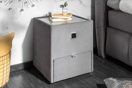 Modern nachtkastje BOUTIQUE 43 cm grijs fluweel met lade indirecte verlichting - Img 2