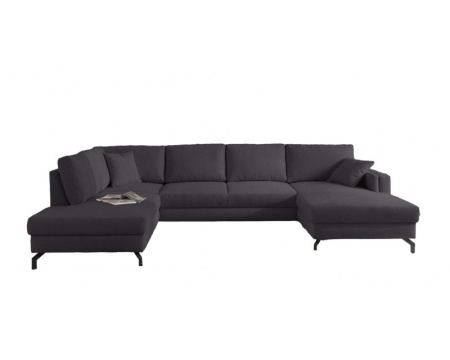 Moderne Lounge Hoekbank Stof Donkergrijs, Panoramische Salon Stof Donker Grijs 348 cm - Img 3