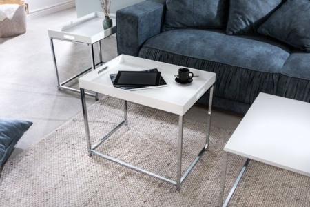 Moderne salontafel set van 3 ELEMENTS 75cm wit chroom uitneembaar blad - Img 4