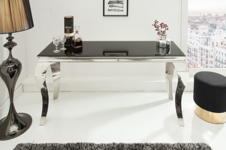Moderne Sidetable console tafel MODERN BAROK 140 cm zwart roestvrij staal opaal glazen tafelblad - Img 4