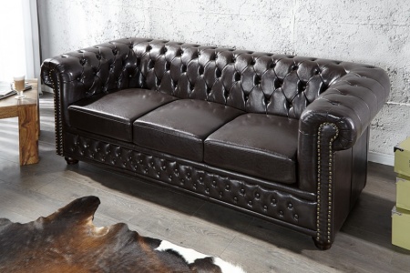 Nobele Chesterfield 3-zits bank coffee bruine knoop stiksels 210cm - Img 3