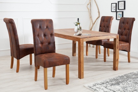 Nobele koloniale stoel VALENTINO met nekrol whiskybruin Vintage look met decoratieve knopen massief houten poten Sheesham-afwerking - Img 5