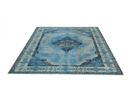 Oosters katoenen vloerkleed 240x160cm blauw geometrisch patroon - Img 2