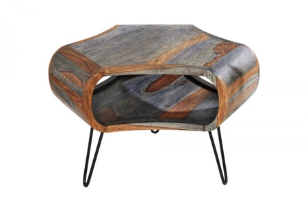 Retro salontafel ORGANIC LIVING 70cm grijs massief sheeshamhout met opbergruimte Hairpin Poten - Img 8