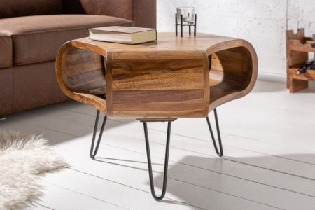 Retro salontafel ORGANIC LIVING 70cm Sheesham palissander haarspeldpoten - Img 4