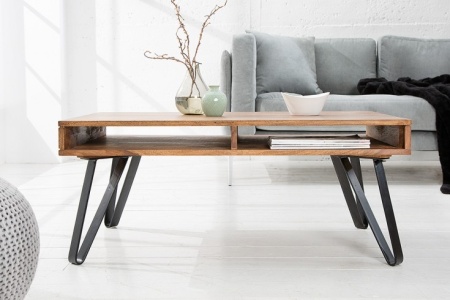 Retro salontafel SPIDER Sheesham 100cm metalen poten Stone Finish - Img 3