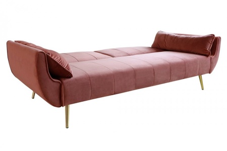 Retro slaapbank 220 cm oudroze fluwelen gouden voeten bed functie 3-zitsbank - Img 8