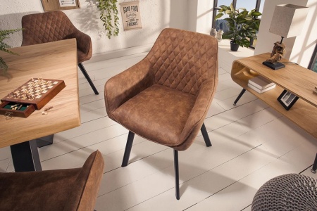 Retro stoel PALERMO vintage lichtbruin met armleuningen en sierstiksels - Img 3