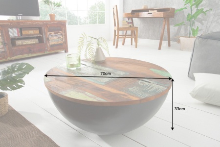 Salontafel JAKARTA 70 cm grijs rond gemaakt van gerecyclede vissersboten - Img 3