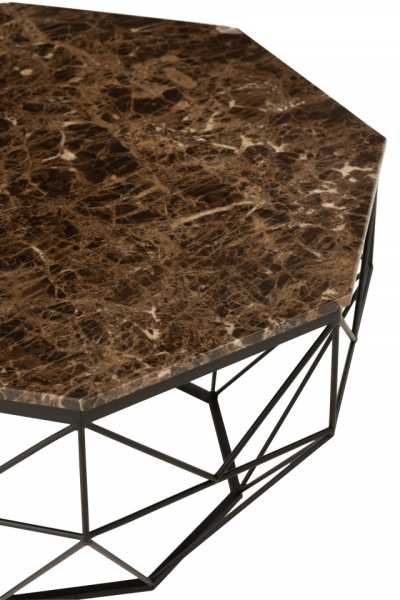Salontafel Octagon Metaal/Marmer Zwart/Bruin 74cm - Img 3