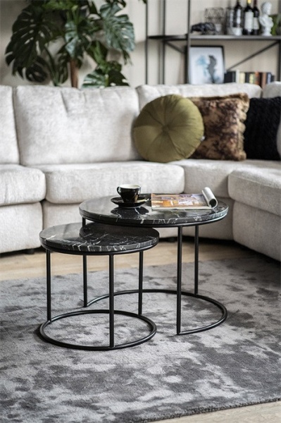 Salontafel rond set van 2 met marmer blad Zwart - Img 2