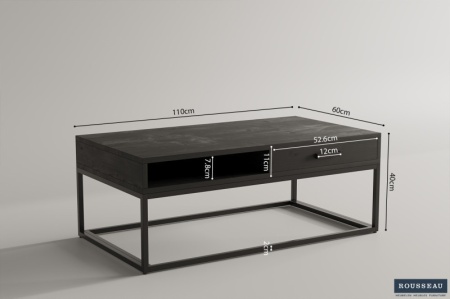 SALONTAFEL ZWART MANGO HOUT MET LADE 110cm - Img 2