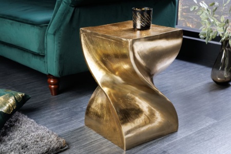 Sculpturale bijzettafel TWIST 30cm goud aluminium handgemaakte kruk nachtkastje - Img 4