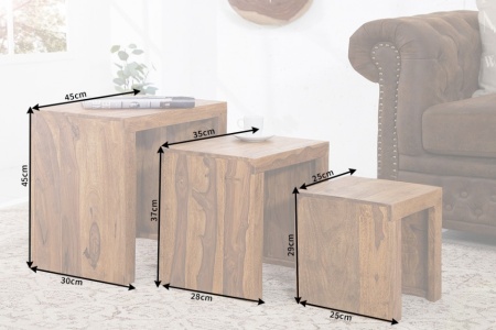 Sheesham Hout bijzettafels MAKASSAR set van 3 45 cm - Img 6
