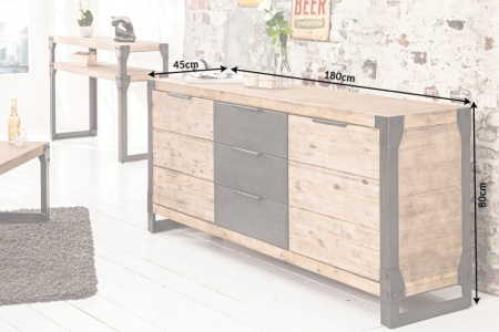 Stevig industrieel dressoir FACTORY 180cm whitewash acacia - Img 4