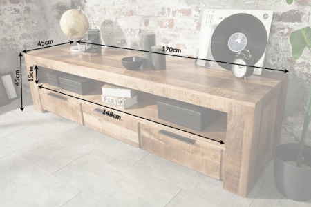 Tv meubel Massief Mangohout IRON Tv kast 170 cm met 3 lades - Img 6