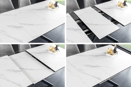 Uitschuifbare wit keramisch eettafel160-200cm wit keramisch marmer zwart metalen onderstel - Img 7