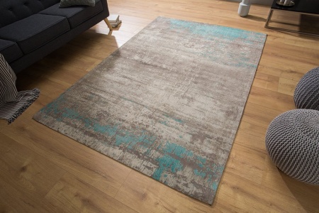 Vintage katoenen vloerkleed 240x160cm blauw grijs verwassen gebruikte look - Img 2