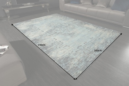 Vintage katoenen vloerkleed OUD 240x160cm antiek blauw verwassen gebruikte look - Img 8