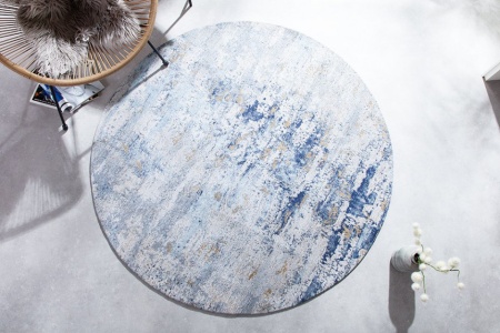 Vintage vloerkleed 150 cm blauw gewassen ronde used look - Img 5